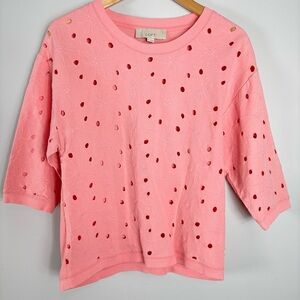 LOFT Pink Floral Eyelet Blouse